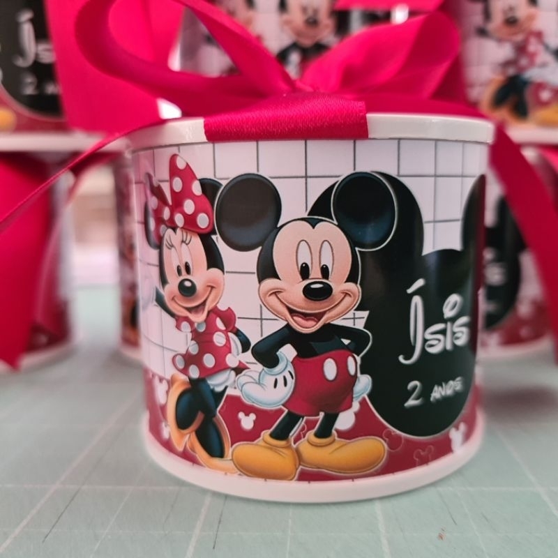 kit Mini Tubolata Personalizada 5x6 Mickey e Minnie Lembrancinha Latinha Festa Aniversário Chá de bebê revelação