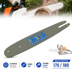Sabre Compatível Com Motosserra Stihl 170 180 22 Dentes 12pol 1,3mm
