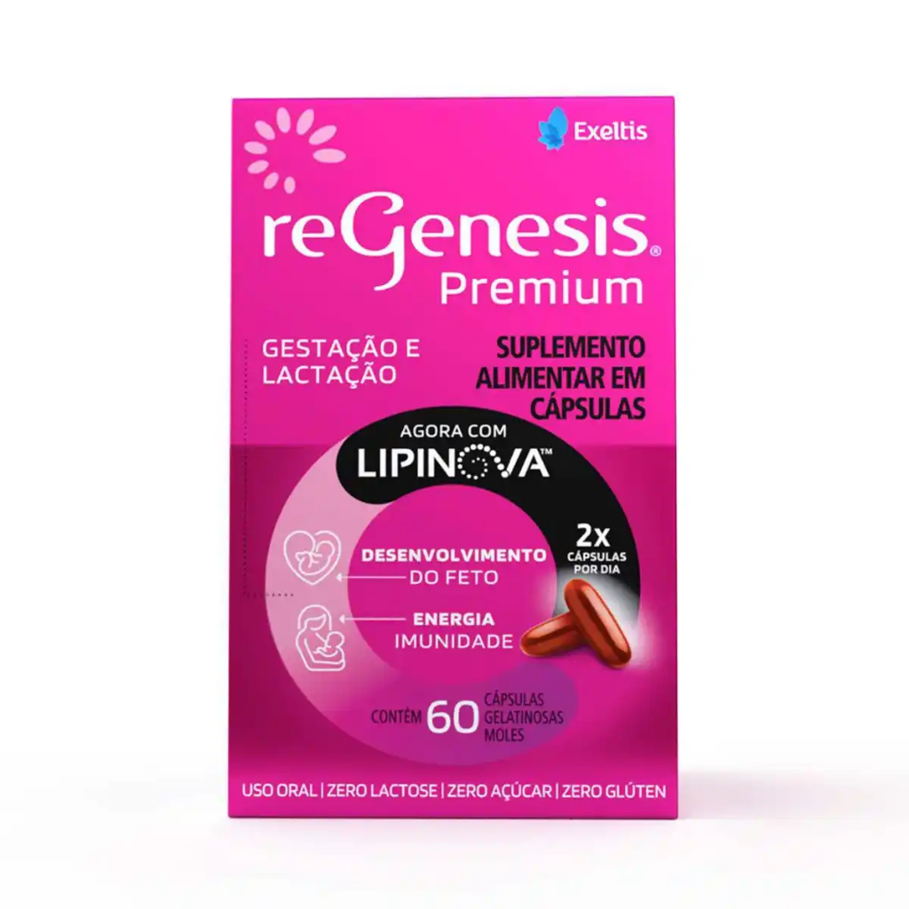 Ômega 3 Regenesis Premium Lipinova 60 Cápsulas Exeltis Sem Sabor Suplemento Alimentar Gestação e Lactação