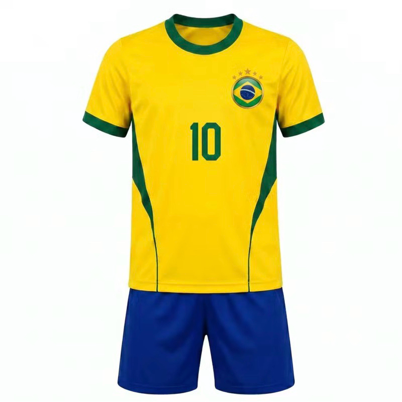 Conjunto Infantil Amarelo Verde Camiseta e Shorts Esportivo Número 10 Futebol