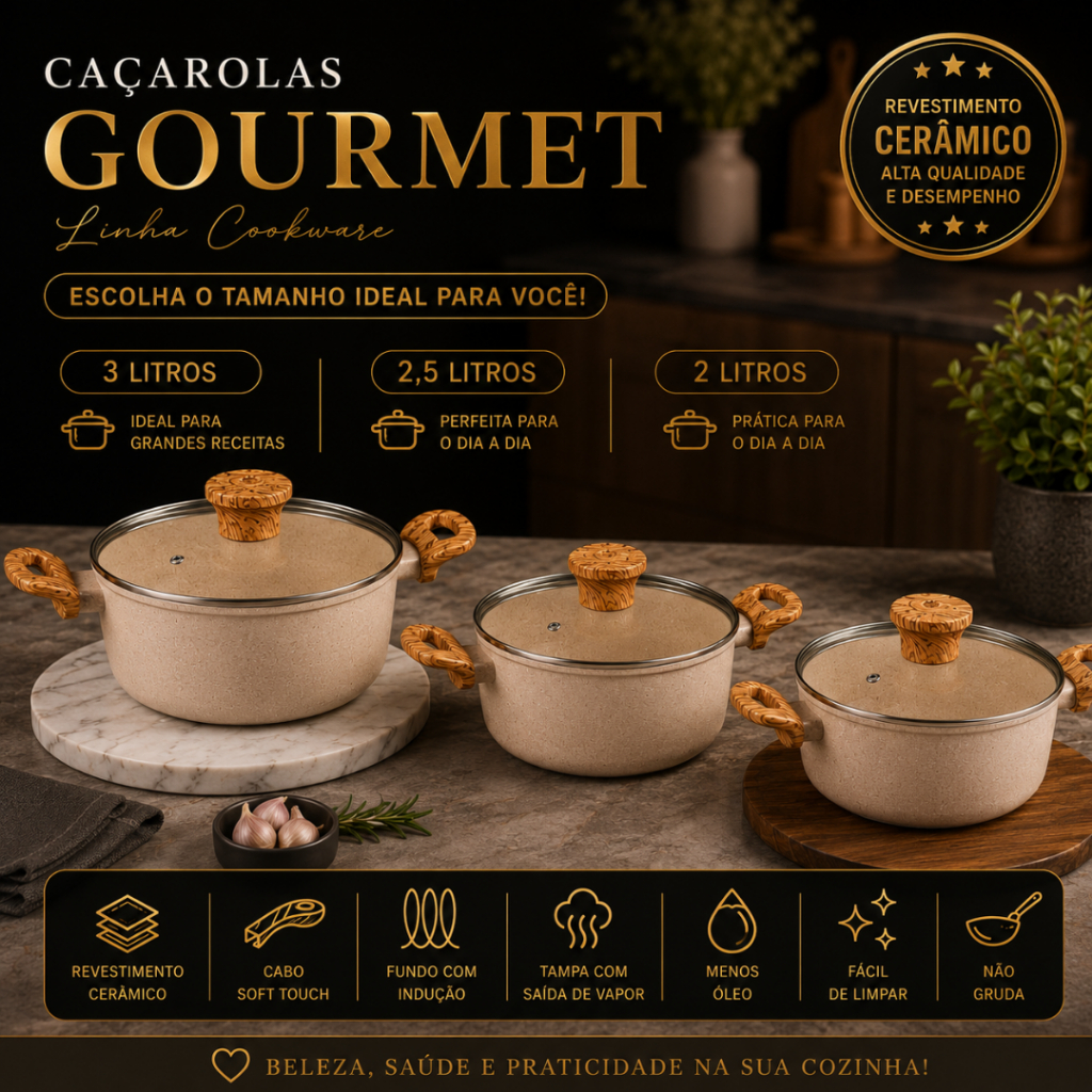 Imagem Panela Caçarola Cerâmica Gourmet com Tampa de Vidro Indução