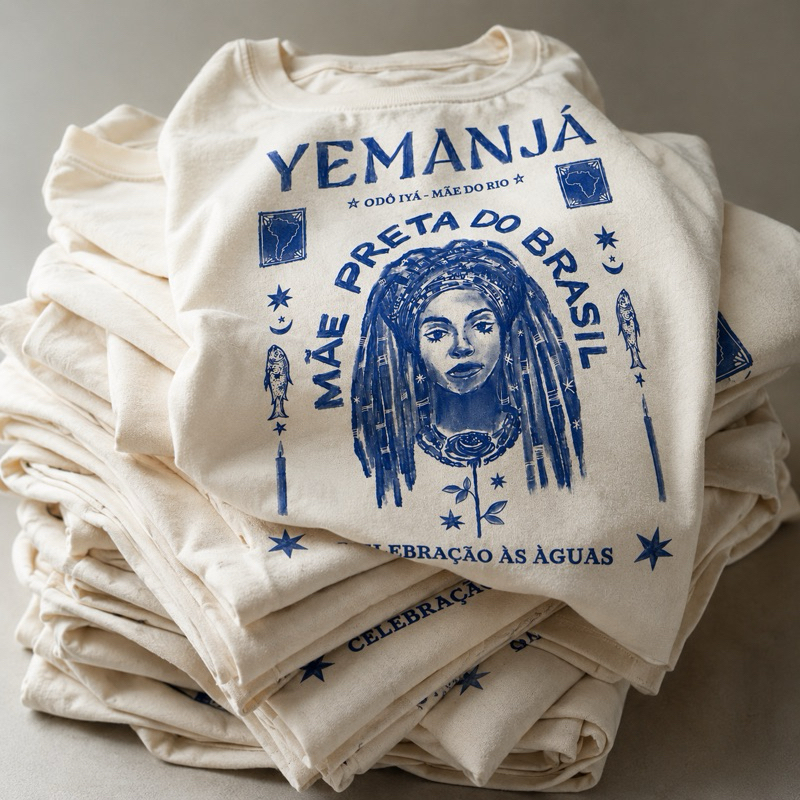 Camiseta Orixá Yemanjá Mãe Preta do Brasil 100% Algodão Estampa Premium Unissex Streetwear