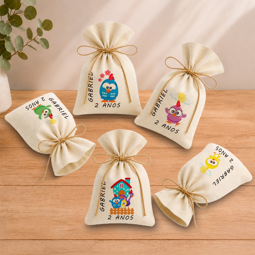 Kit 20 Saquinhos Lembrancinha Personalizada Festa Infantil Aniversário Galinha Pintadinha Cute 11x17