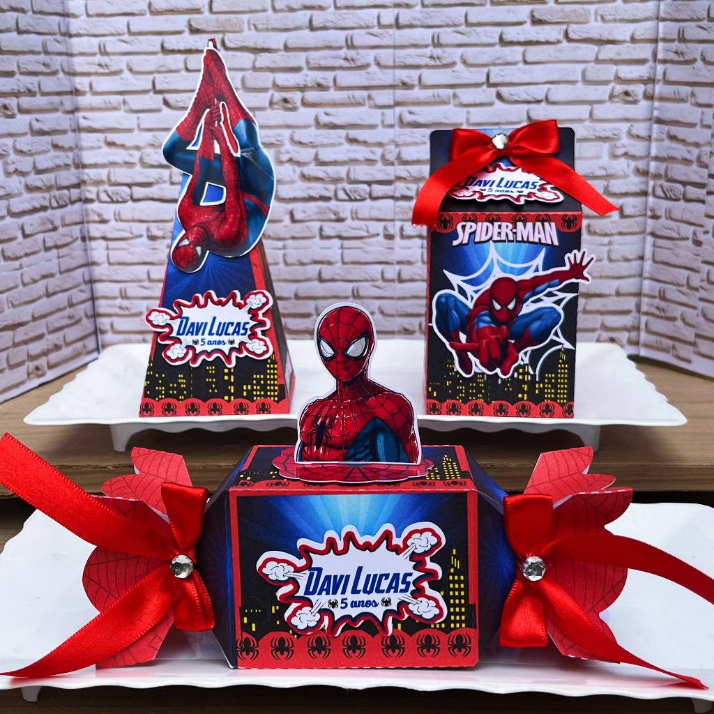 Kit Festa HOMEM ARANHA Personalizado | Caixinhas Decoradas HOMEM ARANHA + Nome e Idade | Lembrancinha Infantil Premium