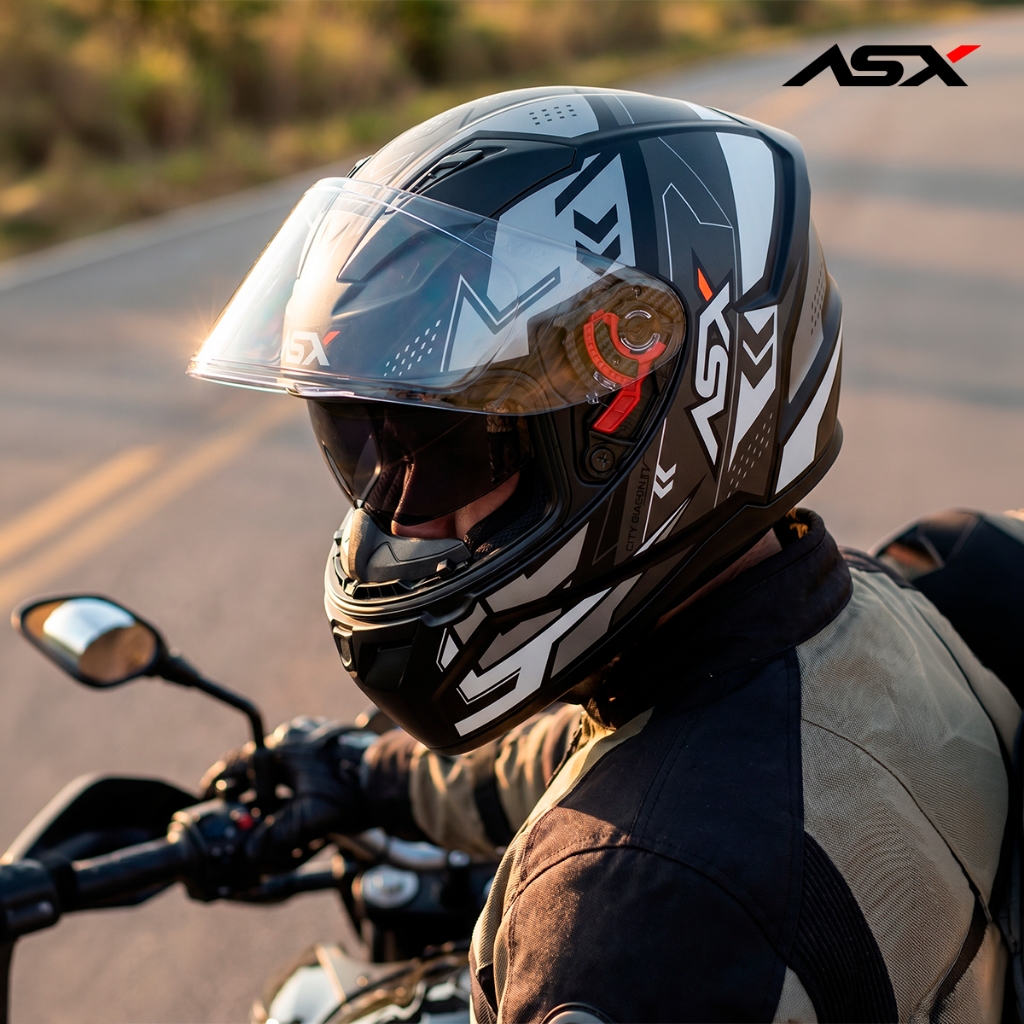 Capacete Moto Asx City Diagon Sv Preto Fosco Prata Com Óculos Interno · foto 2