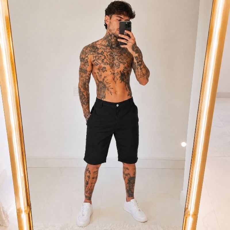 Bermuda Masculina Preta Brim Sarja com Elastano Casual Premium Confortável