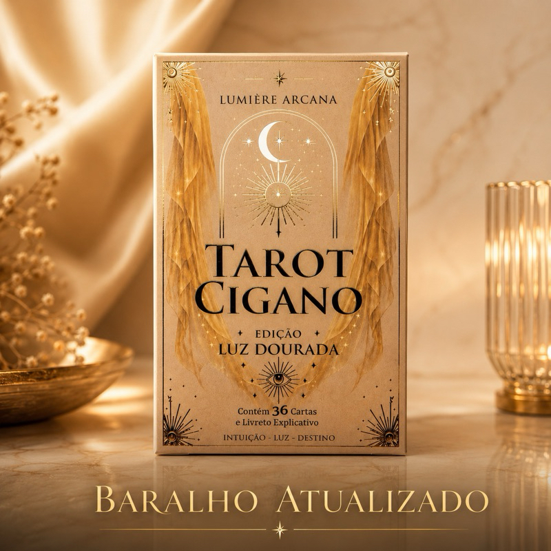 Baralho Cigano Tarot Lenormand Premium 36 Cartas Plastificadas Edição Luz Dourada