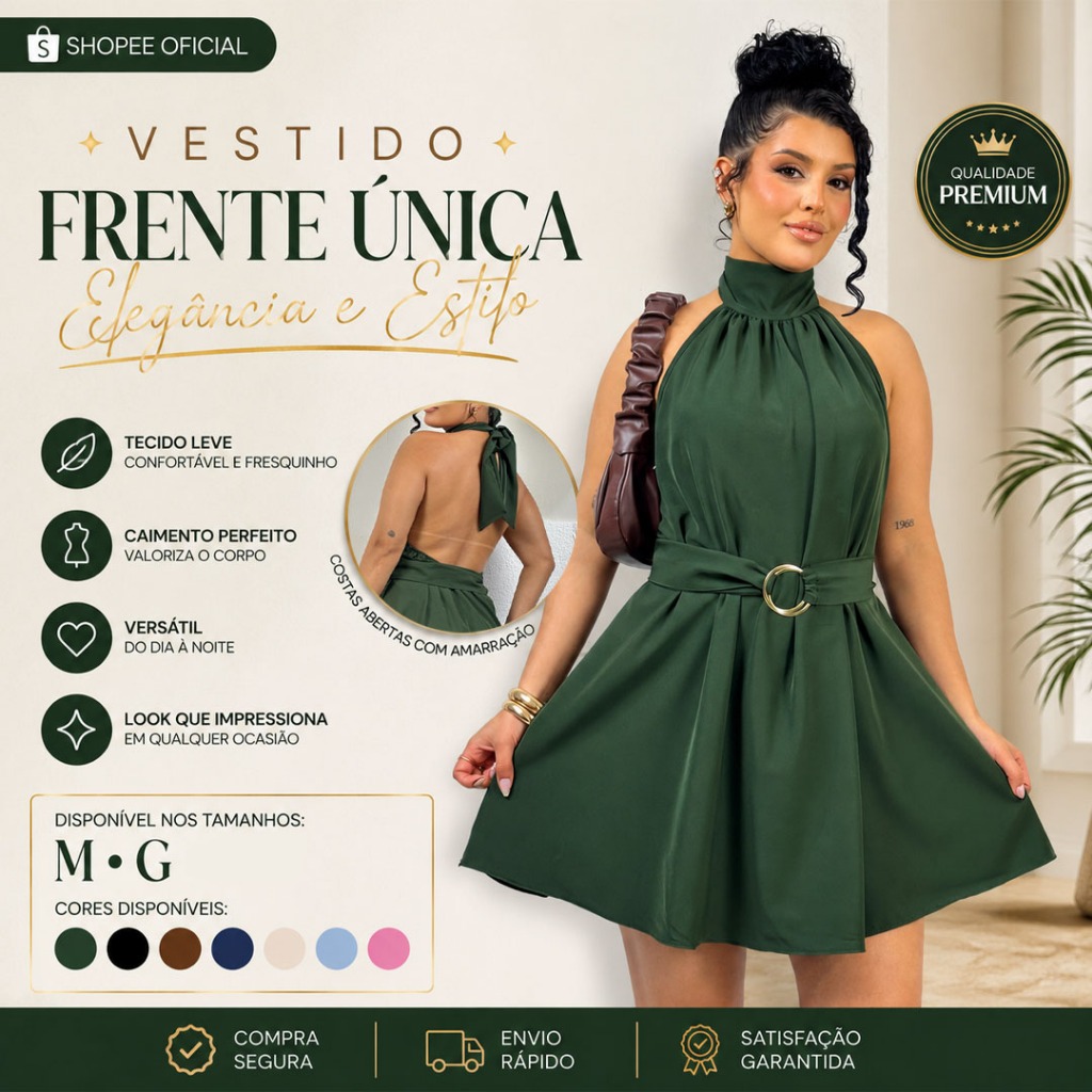 Vestido Macaquinho Feminino Gola Alta Curto, Com Cinto Soltinho Com Forro Short, Moda Verão