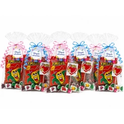 Kit Sacolinhas Surpresa Saquinho De Doces - Pipoca Doce, Pirulito, Balas + Fitilho e TAG de agradecimento