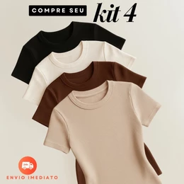 Kit 4 Blusas Feminina Ribana Canelado Básica Casual Estilosa Tendência Verão