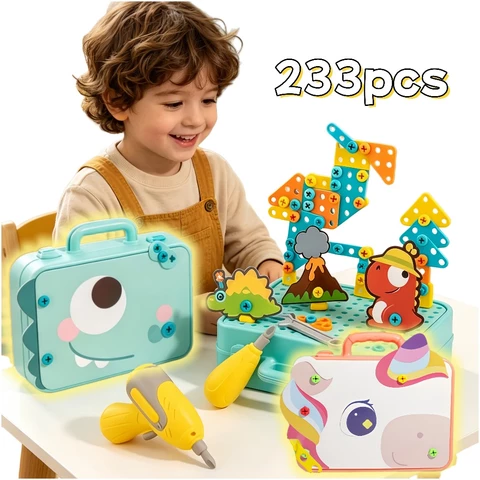 Kit Ferramentas Infantil Brinquedo com Furadeira Elétrica e Parafusos de Montagem