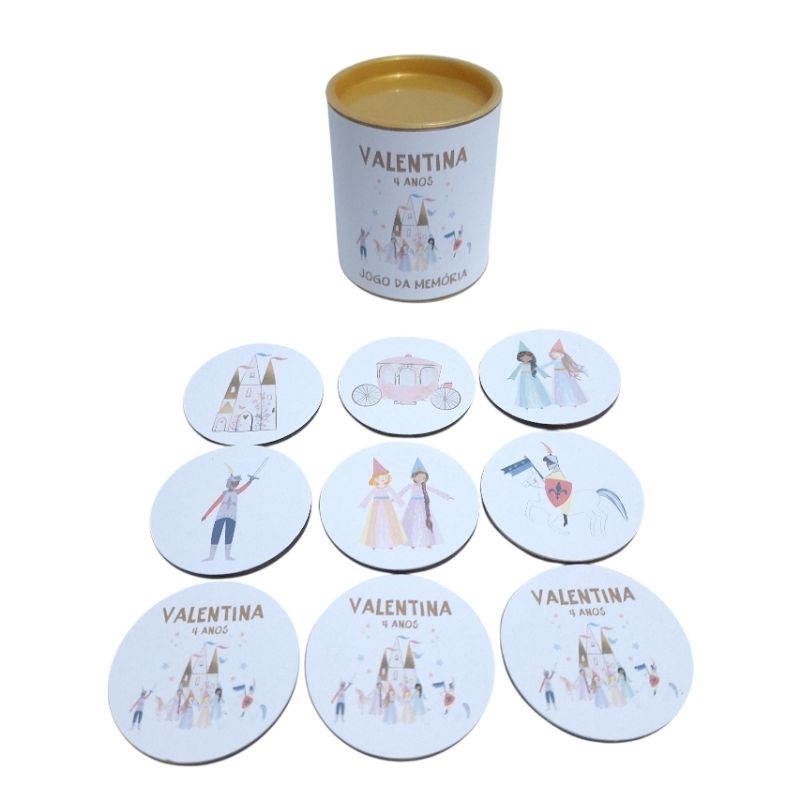 Jogo da Memória Mdf Princesas Meri Meri Era uma Vez Reino Encantado Personalizados Lembrancinhas