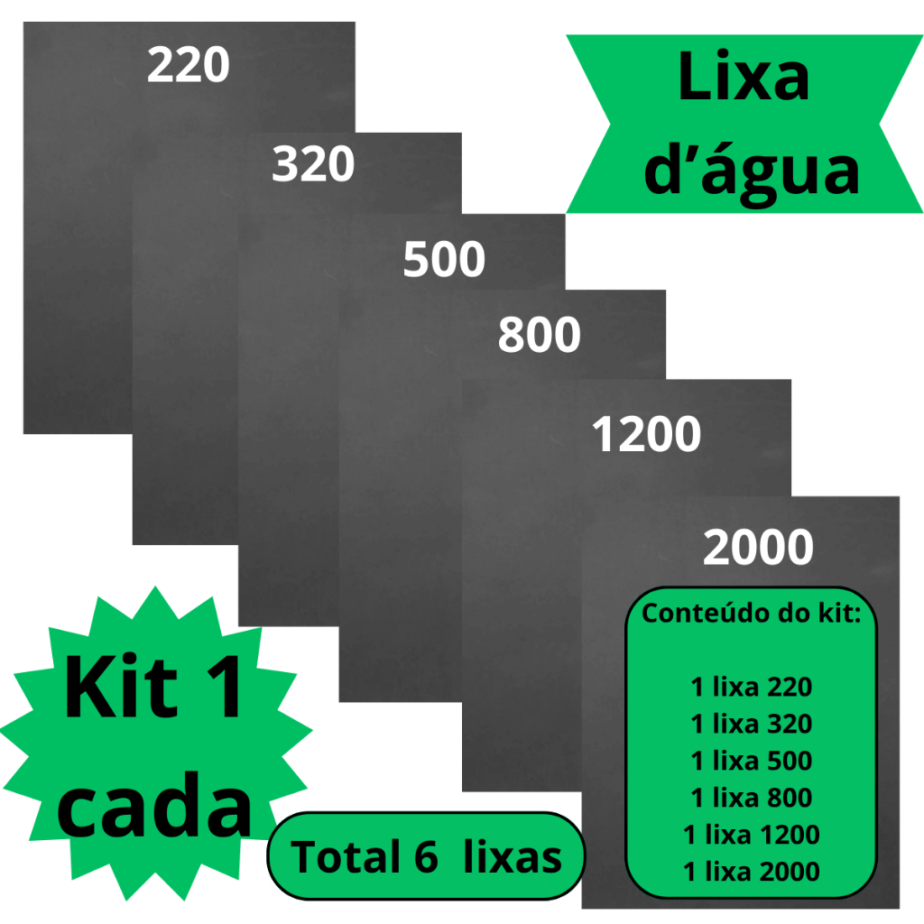 Lixa 220 320 500 800 1200 2000 Kit 1 ou 2 Folhas Cada Grão Polimento Metal Plástico Lixamento D'água