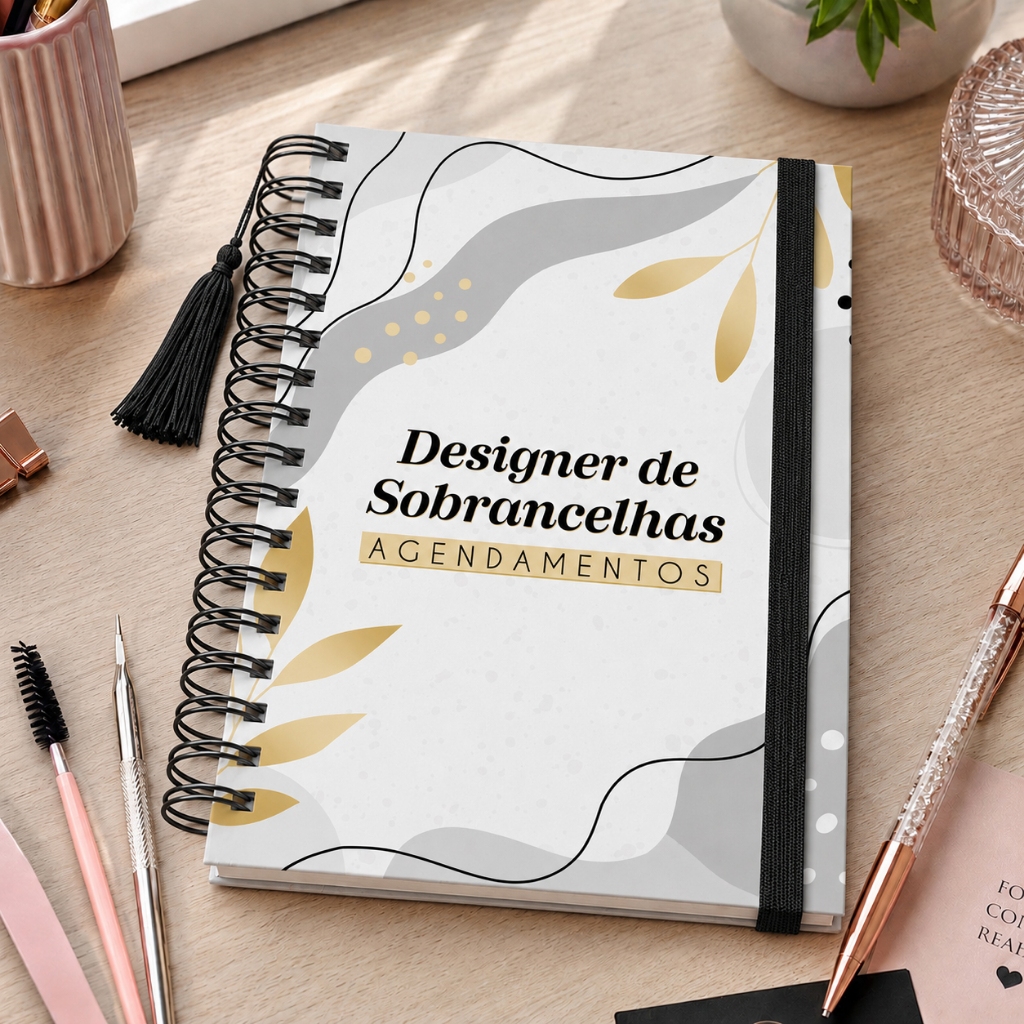 Caderneta Agendamento Designer de Sobrancelhas Caderno Agenda Design 365 Dias 30 em 30 Minutos Rosa