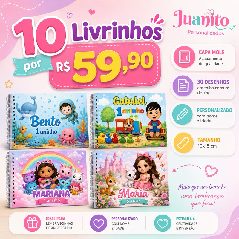 Livrinho de colorir (10x15cm) CAPA MOLE - para lembrancinha de aniversário - escolha o personagem