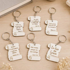 Kit Chaveiros De Pergaminho Versículos MDF Bíblico Cristã Lembrancinha