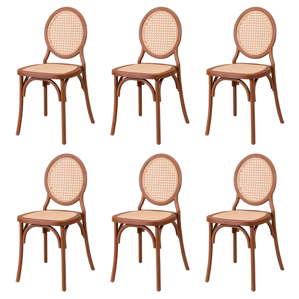 Kit 6 Cadeiras Medalhão Rattan Jardim Varanda Área Externa e Interna Sala de Jantar