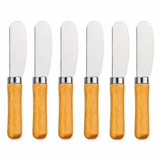 Kit 6 Espátulas Patê Inox Cabo Madeira para Geleia Manteiga Mesa Posta Cozinha Espátula Gourmet