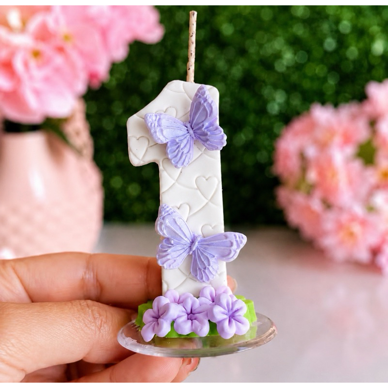 Vela em Biscuit Jardim Encantado / Vela Jardim das Borboletas Topo de Bolo PRONTA ENTREGA