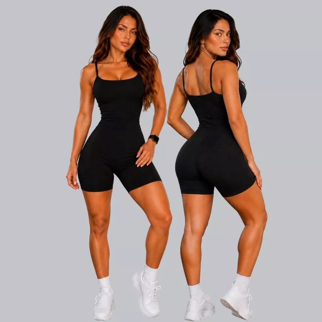 Macaquinho Fitness Macacão Academia Feminino Short Anarruga Modelador Slim Top Alça Slim Crossfit P055 — imagem 1