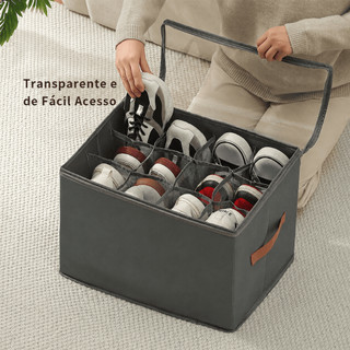 Caixa Organizadora 6 Pares de Sapato 43x32x30cm | Dobrável com Tampa Transparente e Divis…