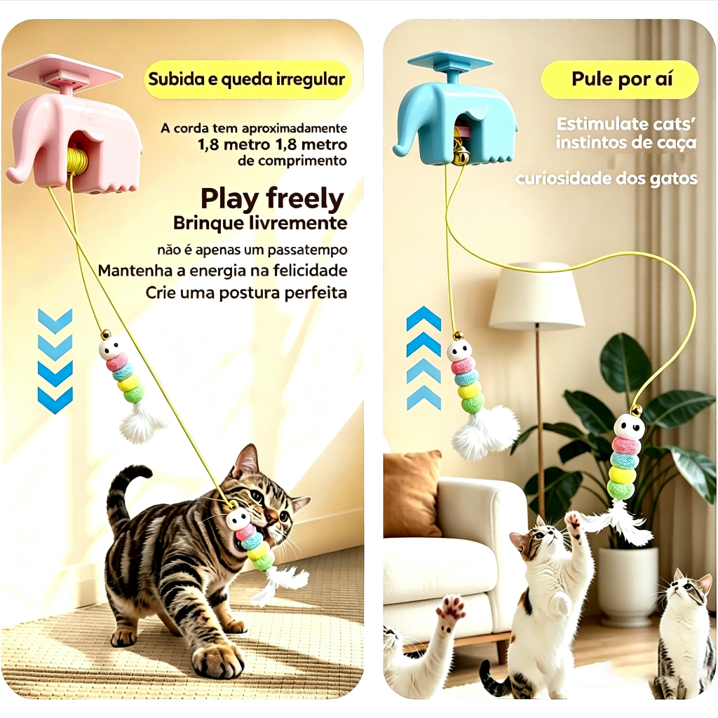 Brinquedo Elétrico Interativo para Gatos com Bola Suspensa Automática, Movimento Sobe e Desce, Varinha com Pena, Brinque
