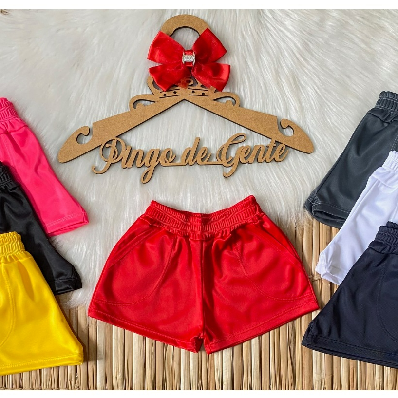 Short feminino menina infantil liso uniforme escolar verão com bolso.
