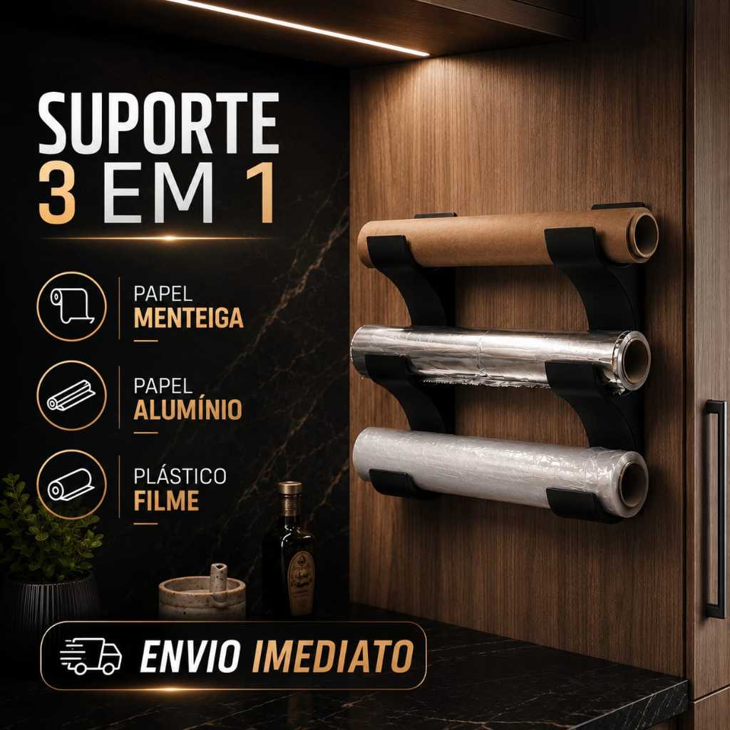 suporte plástico filme\ Suporte papel alumínio\ porta plástico filme\ organizador de armário 3 em 1\ organizador cozinha