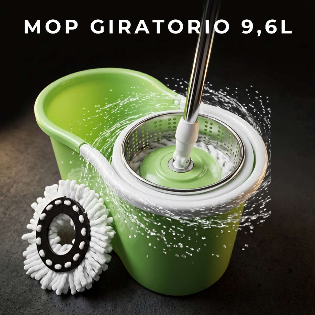 Mop 360° Giratorio Balde 9,6L C/2 Refil Cesto Inox e Cabo Ajustavel Multicolorido - Lava Seca e Centrífuga