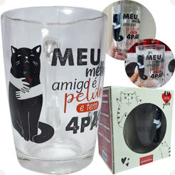 Caneca de Vidro Gato Meu Melhor Amigo É Peludo e Tem 4 Patas de 320ml Haüskraft