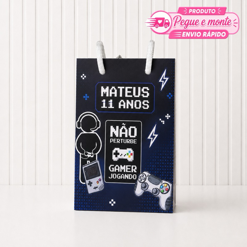 Sacolinha Pequena Vídeo Game Personalizada Lembrancinha para Festa Aniversário Enviado Desmontado
