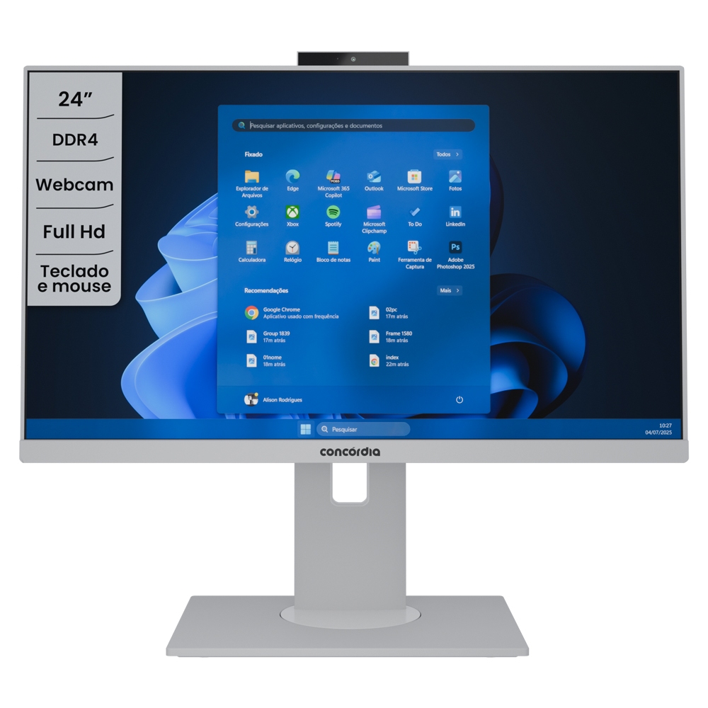 Computador All In One Concórdia Core i5 10400 8GB DDR4 SSD 240GB 23.8'' Full Hd 
