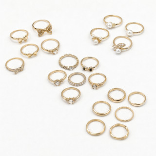 Kit Anéis Femininos 12 Peças Aço Inoxidável Dourado ou Prateado Modelos Aleatórios Delicados