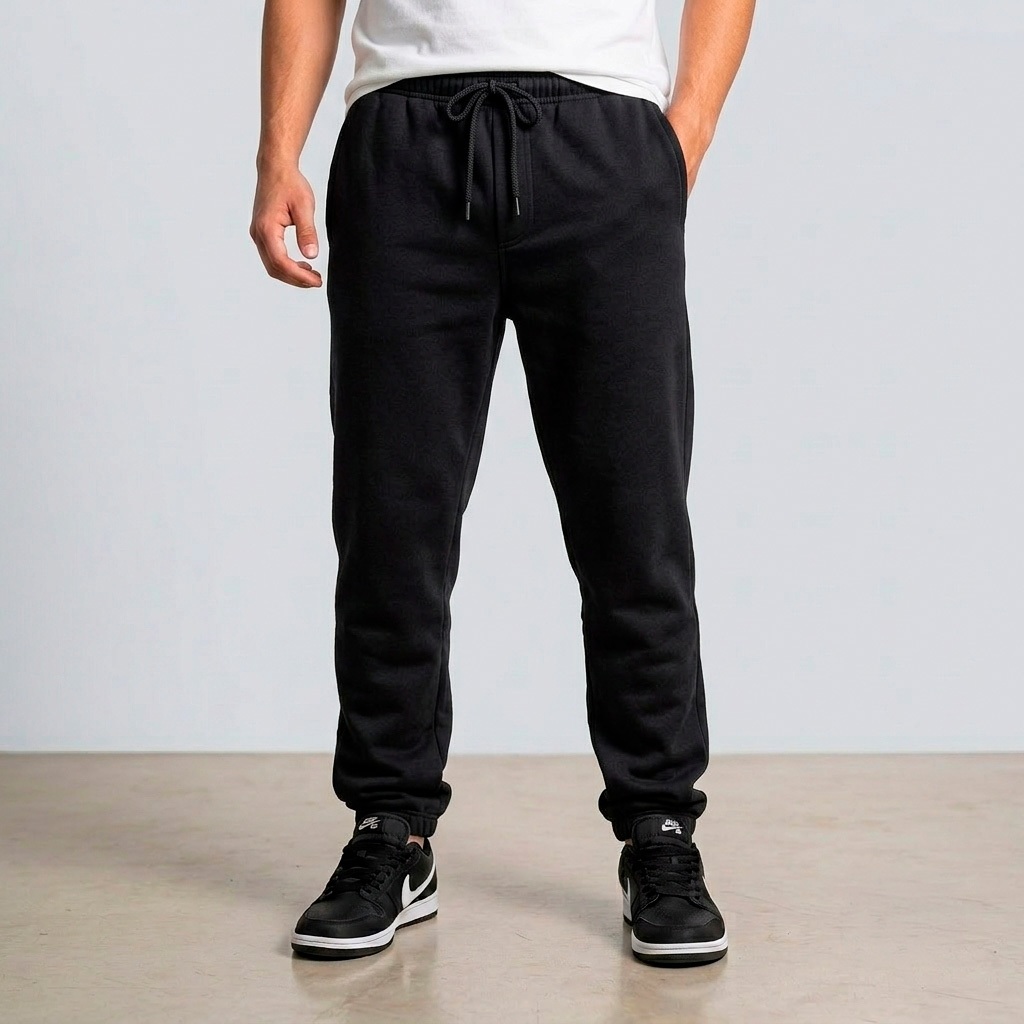 Calça de Moletom Masculina Flanelada Lisa com Punho Peluciada Confortavel Casual