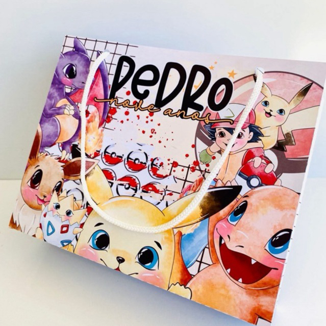 Sacola Personalizada Pokémon | Lembrancinha Festa Infantil | Nome e Idade Personalizados | Sacolinha Surpresa