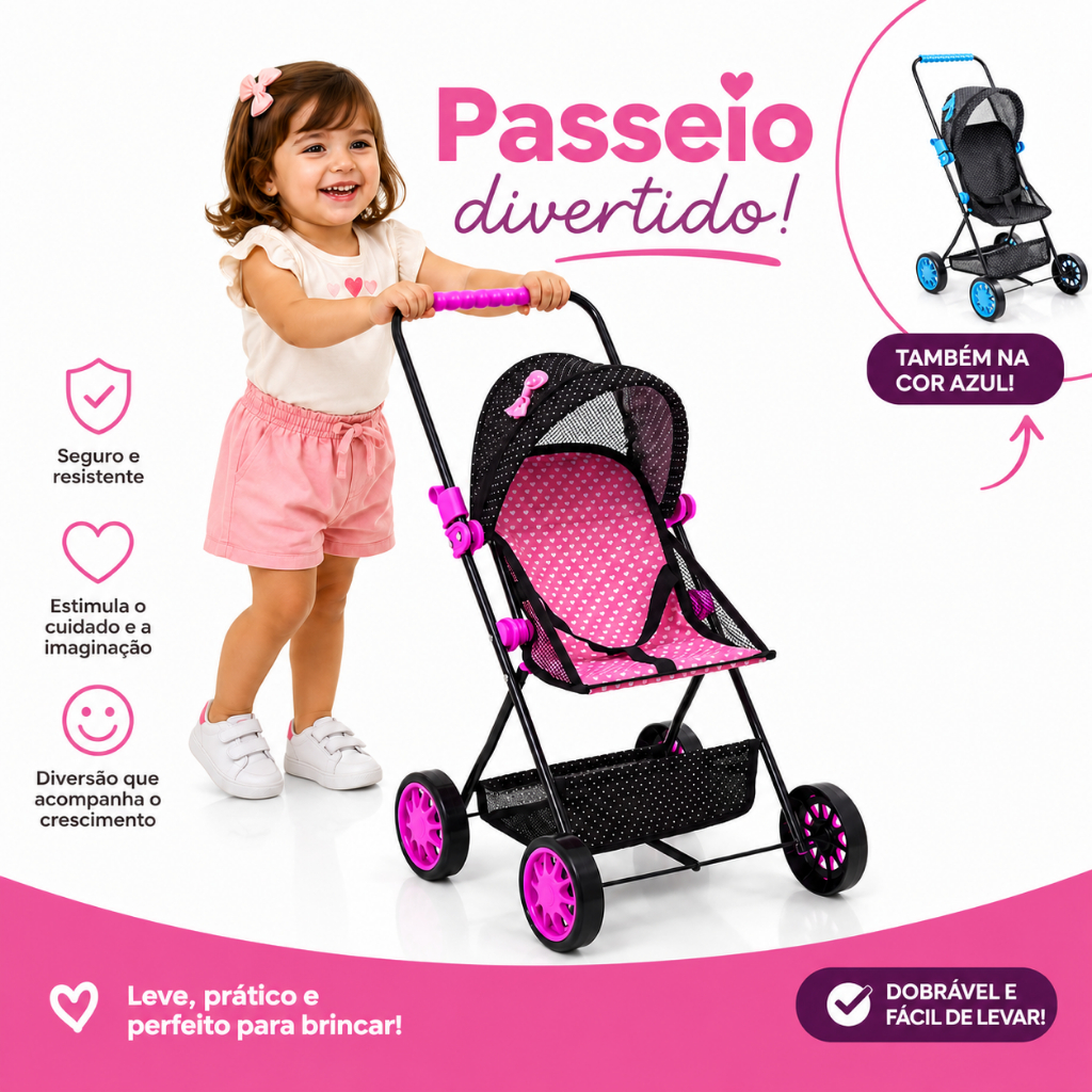 Carrinho De Boneca Grande Reborn Luxo Bebê Brinquedos Para Menina Carrinhos Carro Veiculo Em Ferro Pink Rosa Promoção