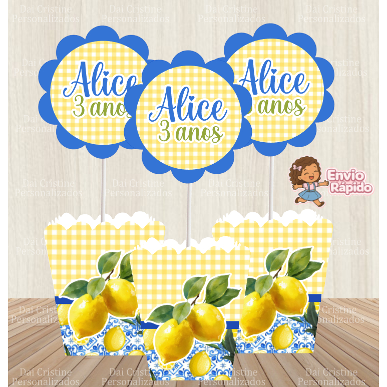 kit de Centro de Mesa Personalizado Caixa Cachepot Limão Siciliano Cachepô Enfeite Arranjo