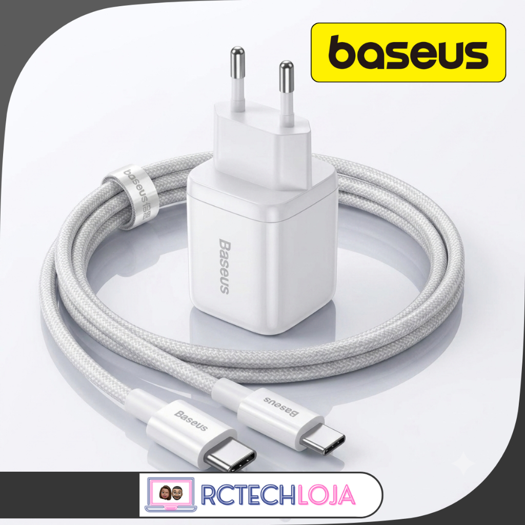 Kit Carregador Turbo Baseus GaN 30W 45W + Cabo USB C 100W Carregamento Rápido Compatível iPhone Samsung Xiaomi