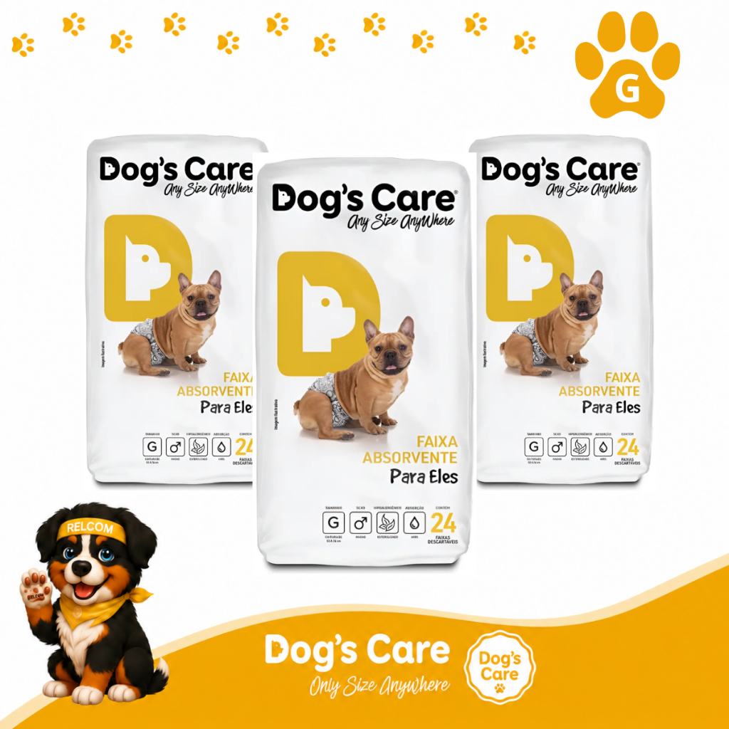 Kit Fralda Descartável Higiênica P/cães Macho Dogscare Kit G 72un Anti-Alérgico
