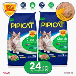 Kit 2 Areia Higiênica Pipicat Classic Grãos Mais Finos 12 kg