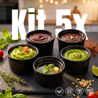 Kit Ramequins Cerâmica Canelado 100ml Molhos Porções Restaurante Buffet Sobremesas Cerâmica Food Recipiente Mini Forno
