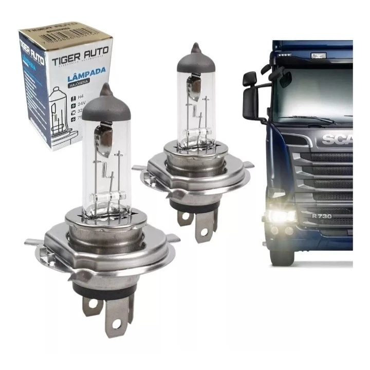 Par Lâmpada Halogena H4 Caminhão Onibus 24v 70/75w 3200k