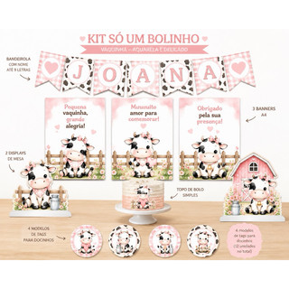 Kit Festa Só Um Bolinho – Vaquinha Aquarela Delicado | Personalizado com Nome.