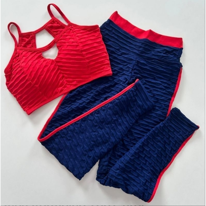 Conjunto Academia Feminina Legging + Top Jacquard, Poliamida Fitness Premium