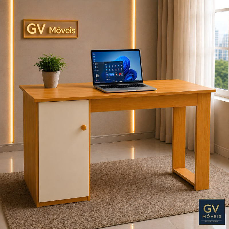 Mesa para Computador com Armário Organizador – Escrivaninha Moderna para Sala, Quarto ou Escritório — imagem 2 de 2