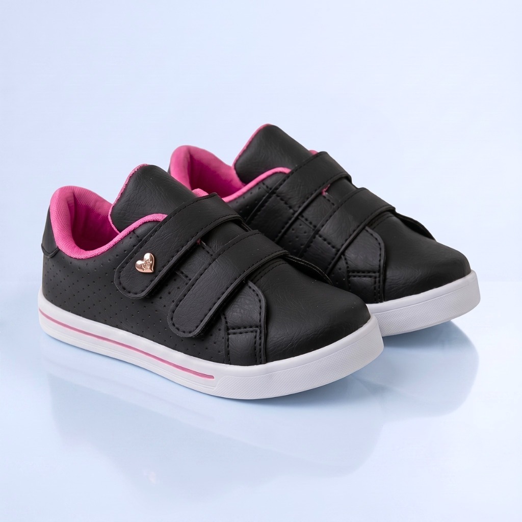 Kidstep Tenis Infantil Feminino Casual Preto Com Pink