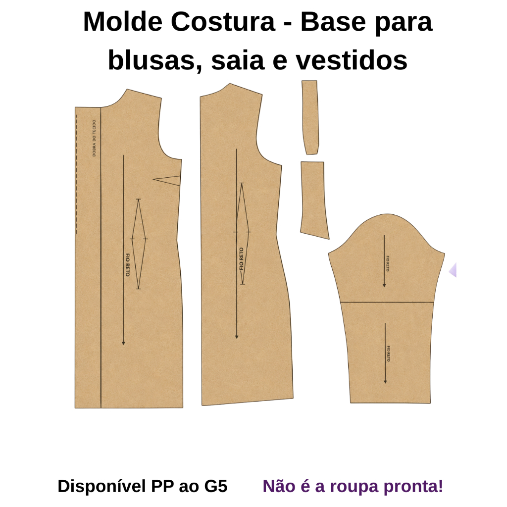 molde base para vestidos,saias e blusas em Kraft para recorte