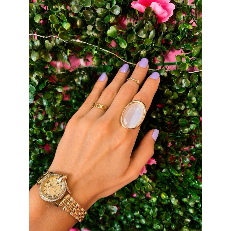 Anel Feminino Inspiração Pedra lua Oval