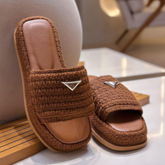 Sandália Feminina Flatform Slide | Plataforma Boho | Moda Blogueira