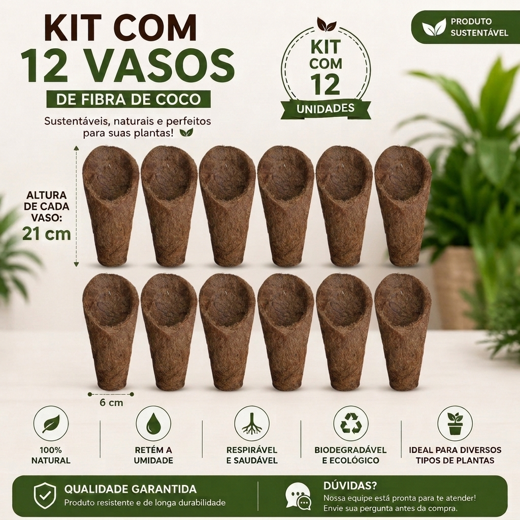 Kit 12 Vaso Cachepot Para Orquídeas Fibra de Coco Modelo Concha Tamanho M (Médio) - (12 Unidades)